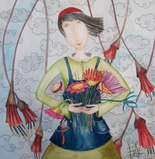 Le bouquet,Bernadette Le Mée,aquarelles